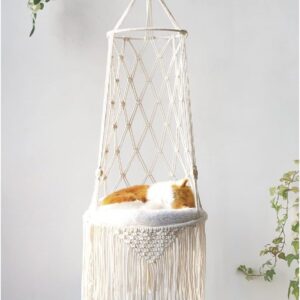 Handmade Cat Hammock Cat Dog Swing Hanging Bed Tassel Design Cat Nest Indoor Elegant Tapestry Decoration Pet Cat House Personality Home (Hammock B)