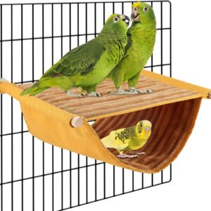 Winter Warm Bird Nest Bed Hanging Hammock Snuggle Hut Parrot House Tent Toy Bird Cage Perch for Parakeet Budgies Cockatiels Lovebird Cockatoo Finch Hamster Chinchilla Guinea Pig(Large, Yellow)