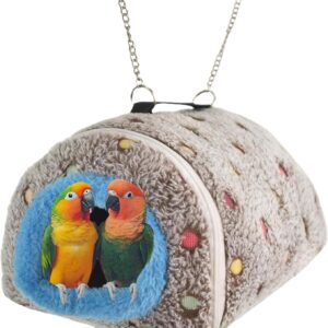 Winter Warm Bird Bed Parrot Nest House Hammock Plush Snuggle Parakeet Cockatiel Cave Bed Toy for Conure Lovebird Budgie Bird Cage Accessory (Grey, Small)
