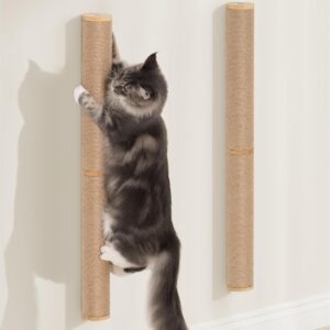 68'' Wall Mounted Cat Scratcher for Large Cats, 2-Pcs of 34inch Tall Scratching Posts, Corner Cat Climbing Pole for Indoor Cats Climb Stretch Play, Wooden