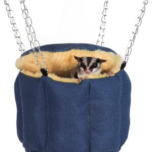 Sugar Glider Pouch, Rat Hanging Bed, Chipmunks Warm Bed, Rat Cage Accessories, Small Pet Animals Bed Dutch Pig Hamster Nest, Syrian Hamster Habitat Mini House, Play and Sleeping (Blue)